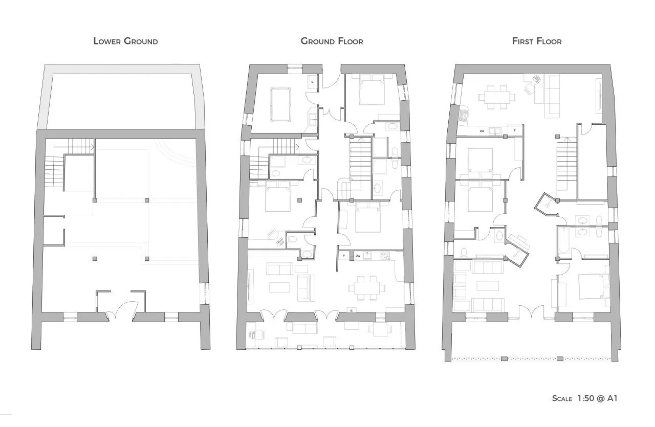 Complete dimensioned architectural floor plan survey